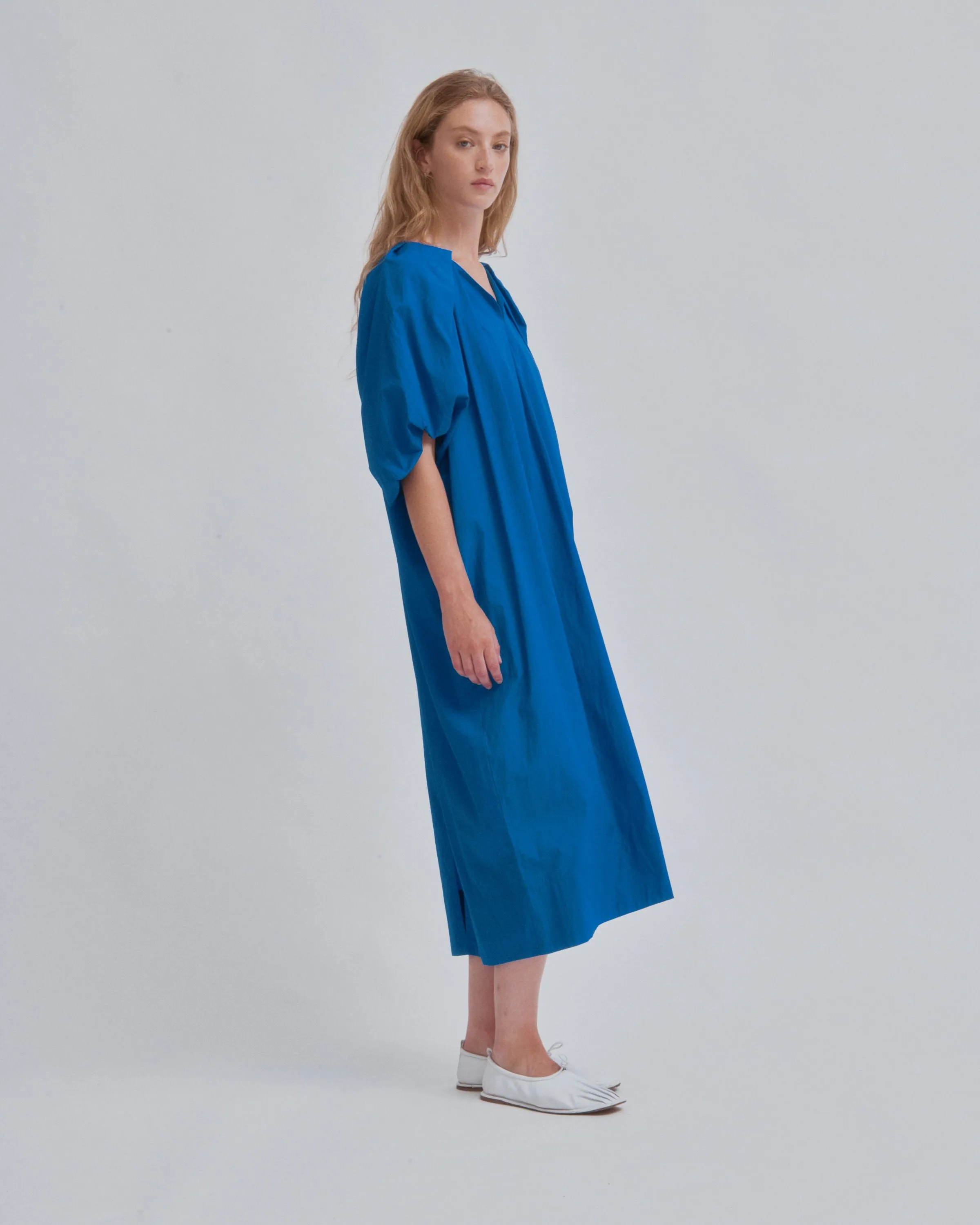 Tucked Cocoon Dress in Cerulean