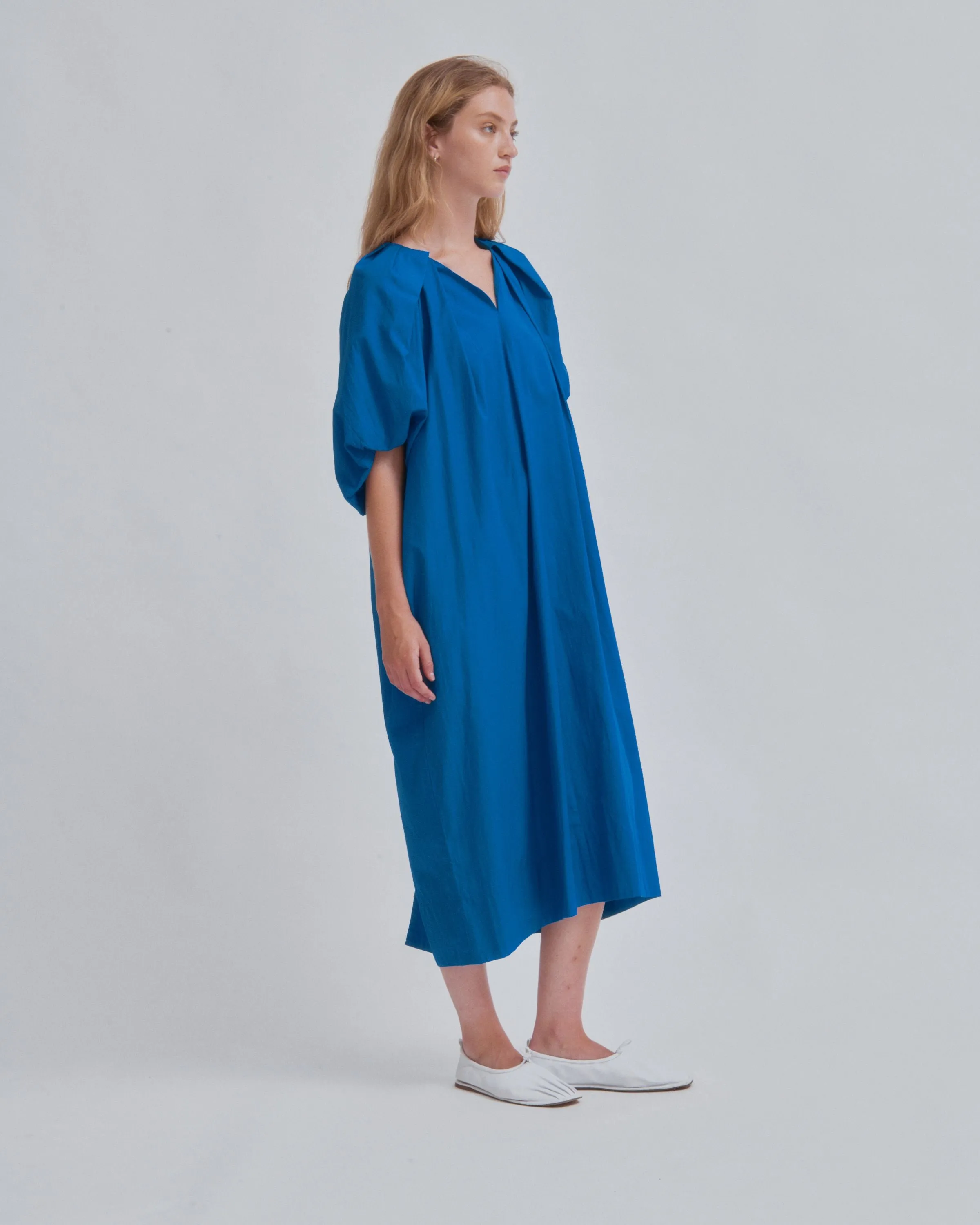 Tucked Cocoon Dress in Cerulean