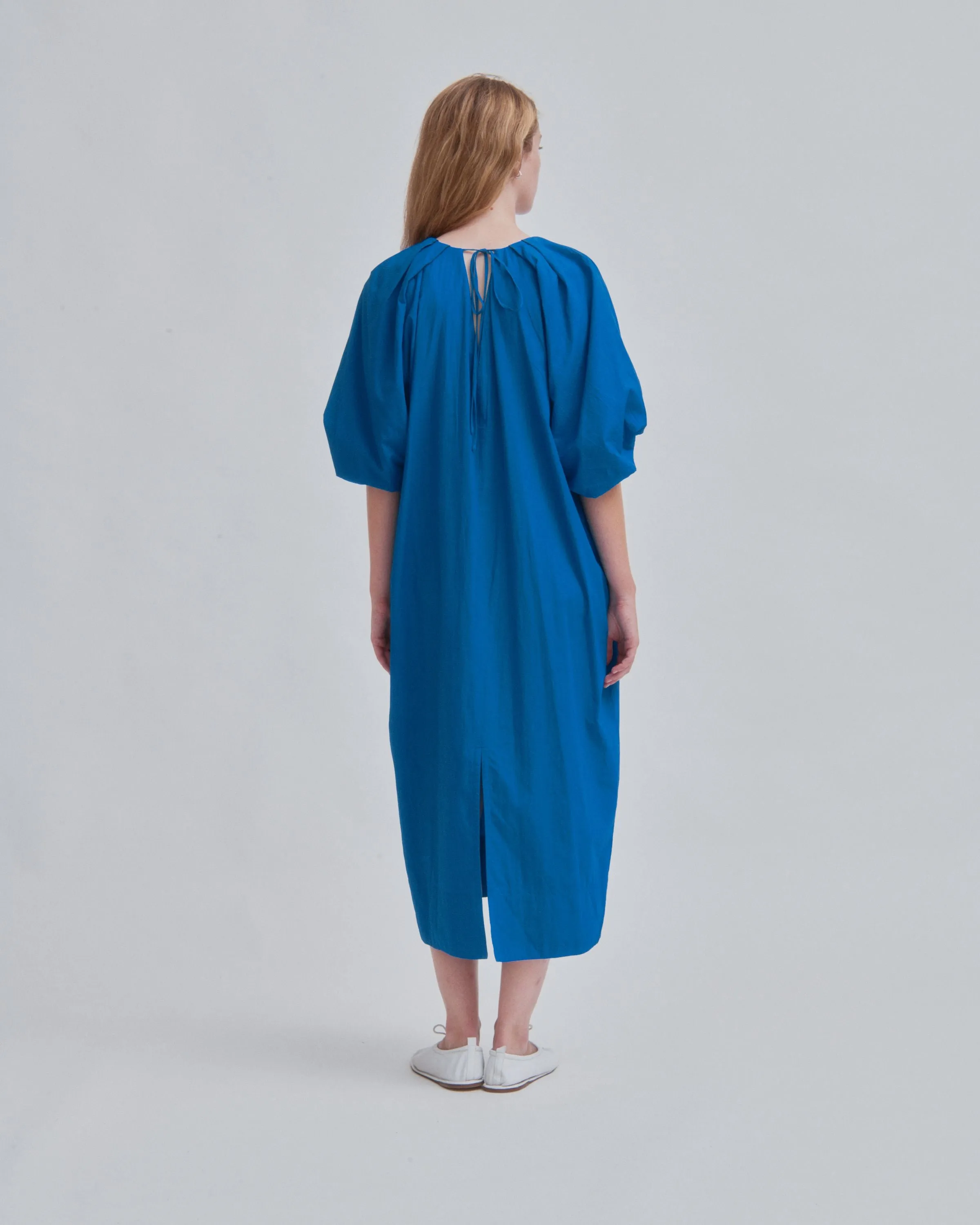 Tucked Cocoon Dress in Cerulean