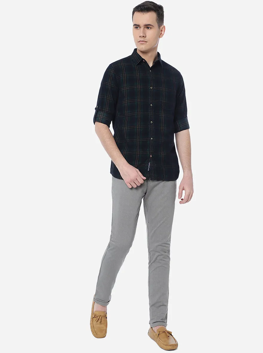Turquoise Blue Checked Slim Fit Semi Casual Shirt | JadeBlue