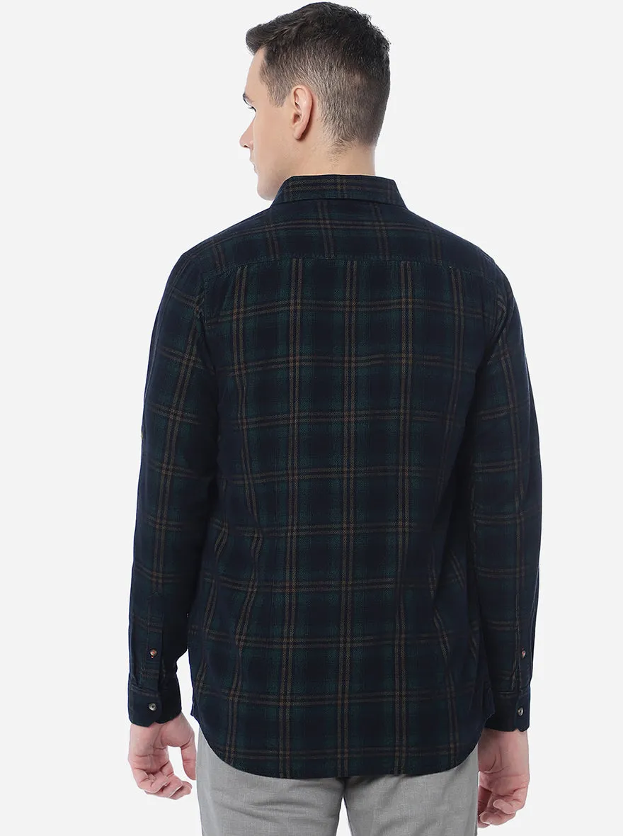 Turquoise Blue Checked Slim Fit Semi Casual Shirt | JadeBlue
