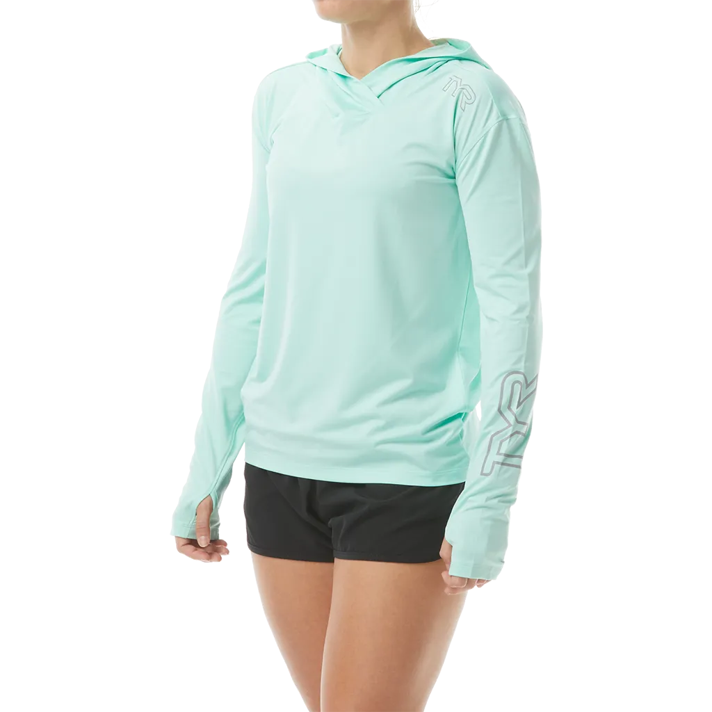 TYR Women's SUNDEFENSE™ Mint Hooded Long Sleeve Shirt