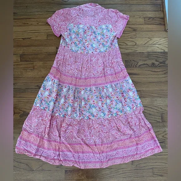 Umgee Pink Floral Paisley Pattern Long Collared Maxi Dress Women’s Small NEW