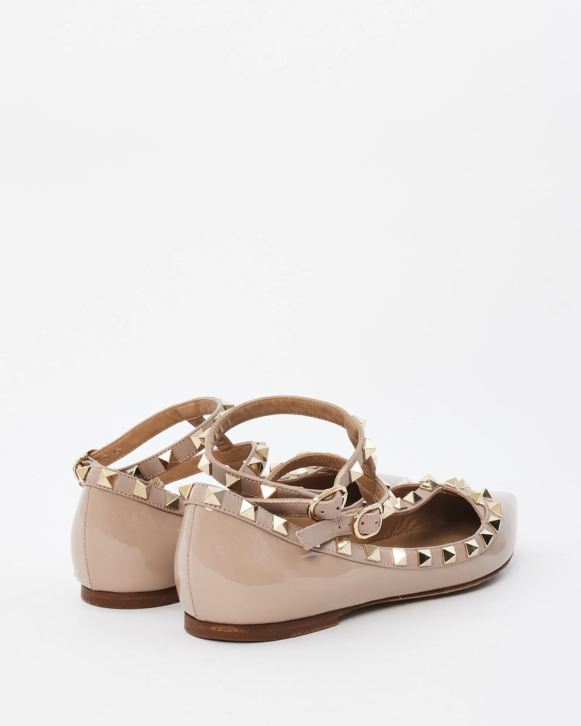 Valentino Beige Patent Rockstud Gladiator Flats - 36.5