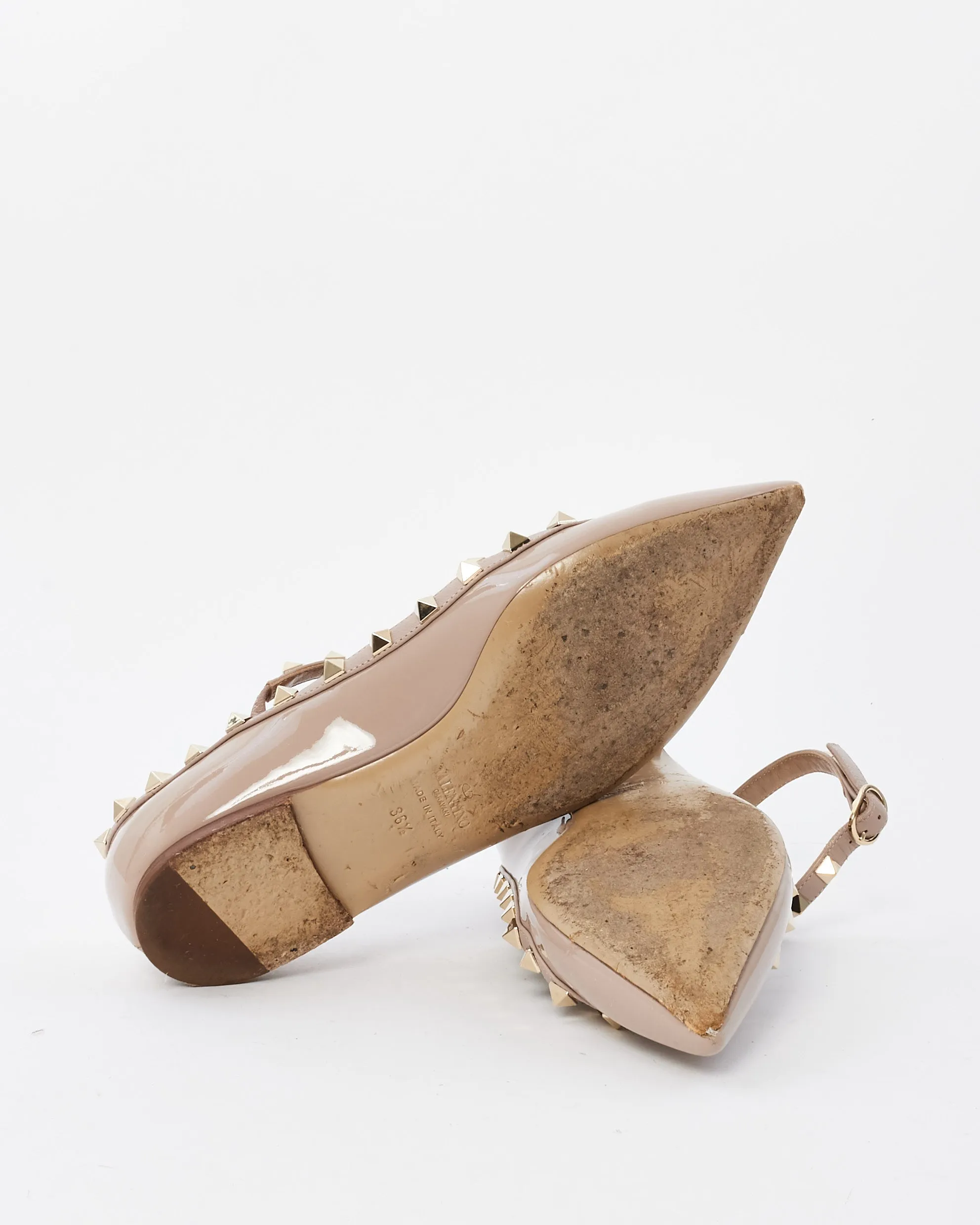 Valentino Beige Patent Rockstud Gladiator Flats - 36.5