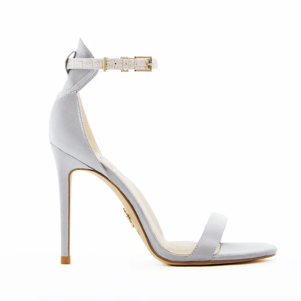 Venus Vegan Silk Stiletto Sandals | Silver Starlight
