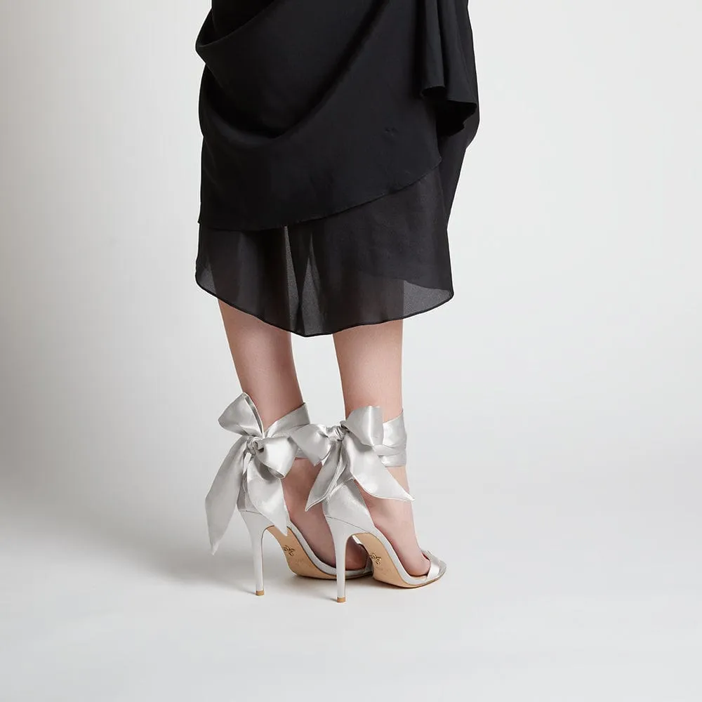 Venus Vegan Silk Stiletto Sandals | Silver Starlight