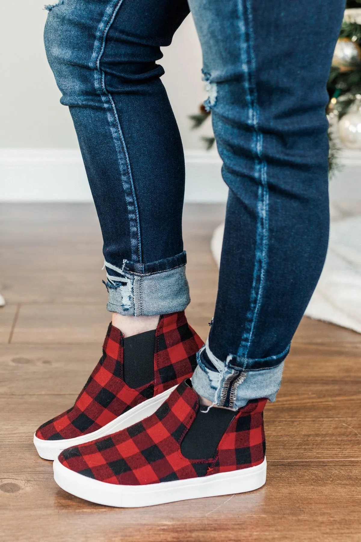Very G Tesoro Sneakers- Red Buffalo Plaid