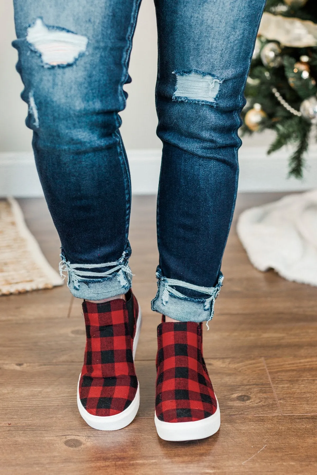 Very G Tesoro Sneakers- Red Buffalo Plaid