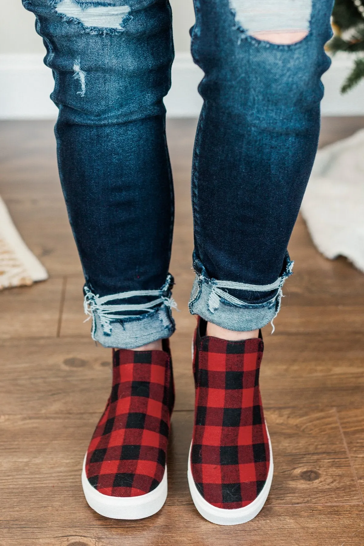 Very G Tesoro Sneakers- Red Buffalo Plaid