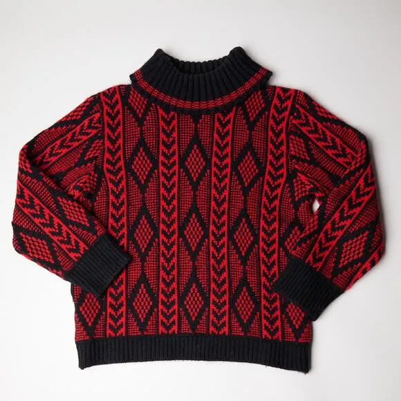 Vintage Champion Sweater Knit Montreal 70s Sweater, ski lodge, cozy, winter Sz S