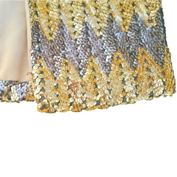 VINTAGE Gold Sequin Vest Sz Small | 70s Retro Disco Glam Party | Handmade, EUC