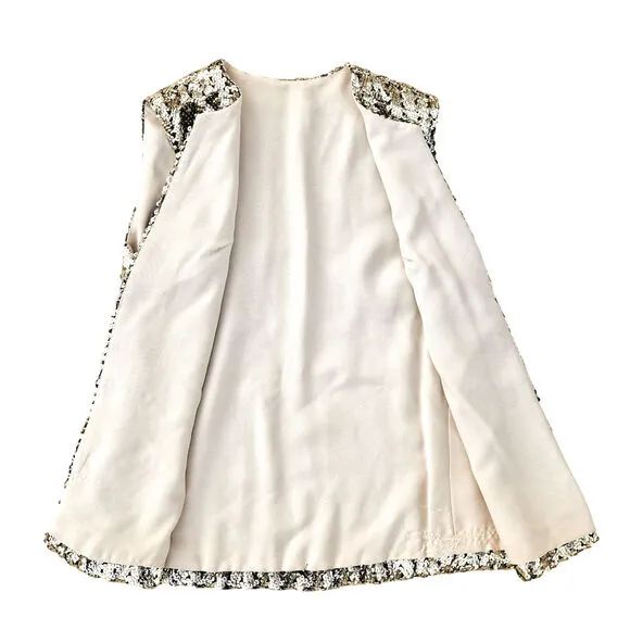 VINTAGE Gold Sequin Vest Sz Small | 70s Retro Disco Glam Party | Handmade, EUC