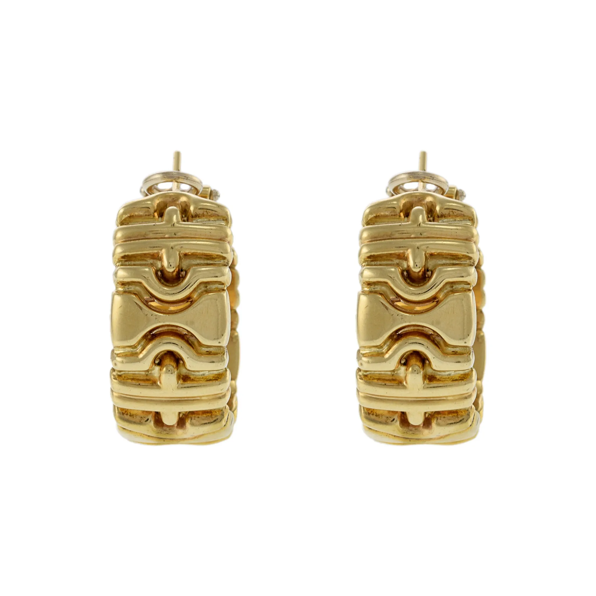 Vintage Retro Era 14KT Yellow Gold Wide Fashion Hoop Earrings