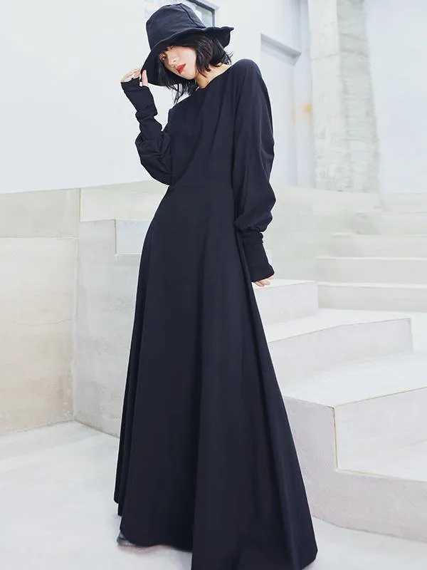 Vintage Solid Long Sleeve Dress