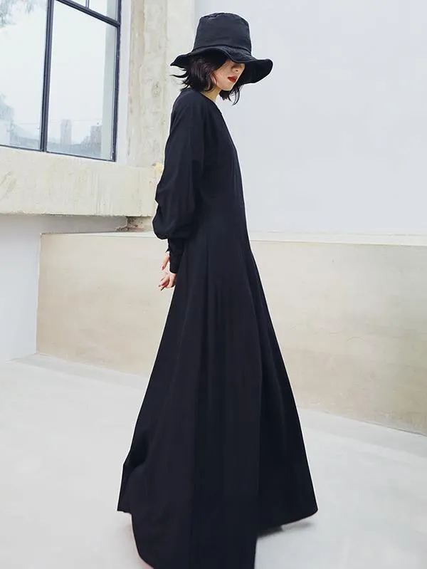 Vintage Solid Long Sleeve Dress