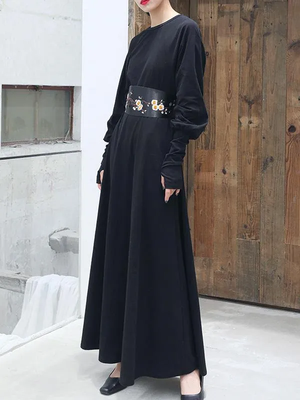 Vintage Solid Long Sleeve Dress