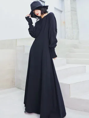 Vintage Solid Long Sleeve Dress