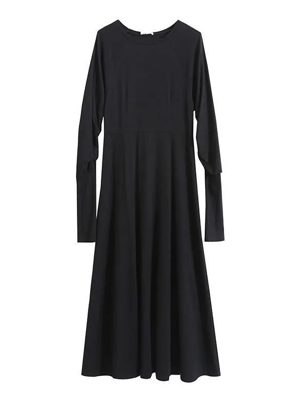 Vintage Solid Long Sleeve Dress