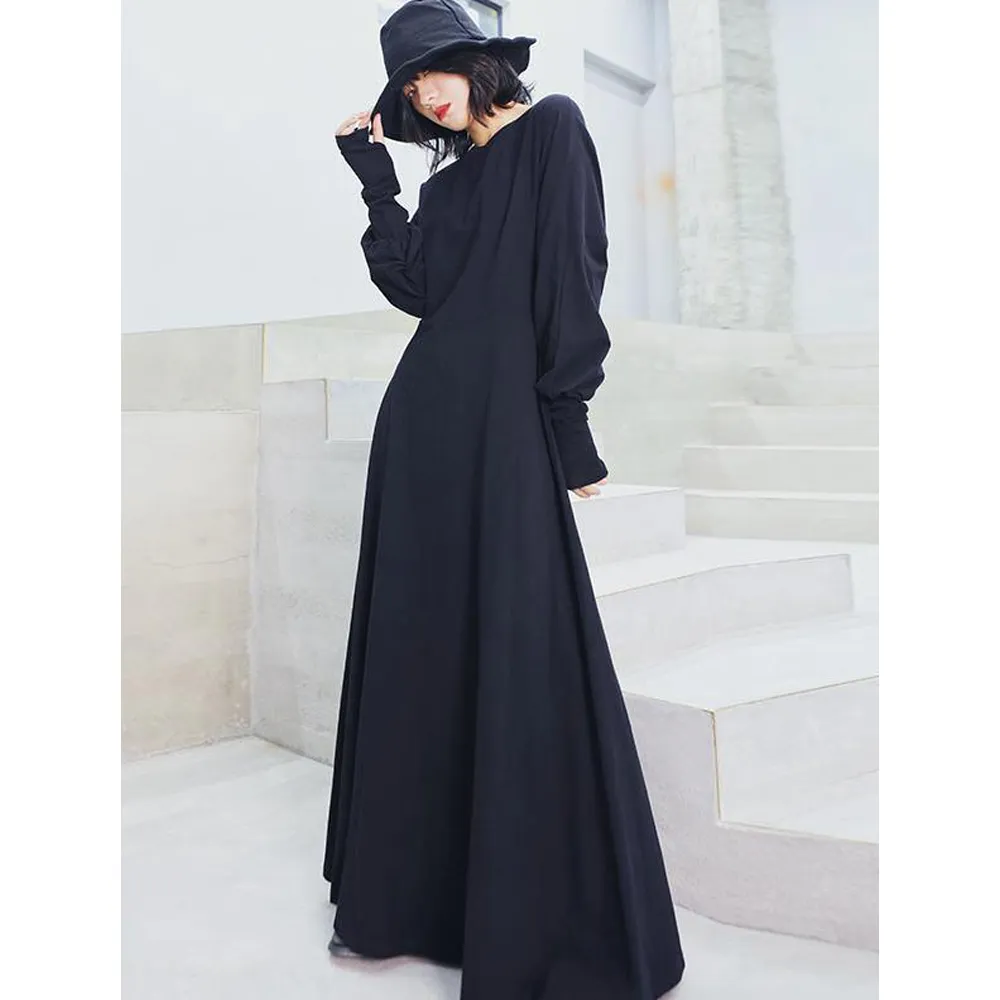 Vintage Solid Long Sleeve Dress