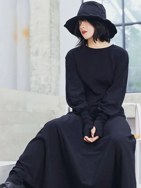 Vintage Solid Long Sleeve Dress