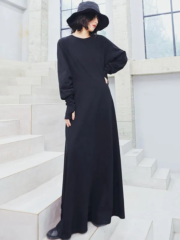Vintage Solid Long Sleeve Dress