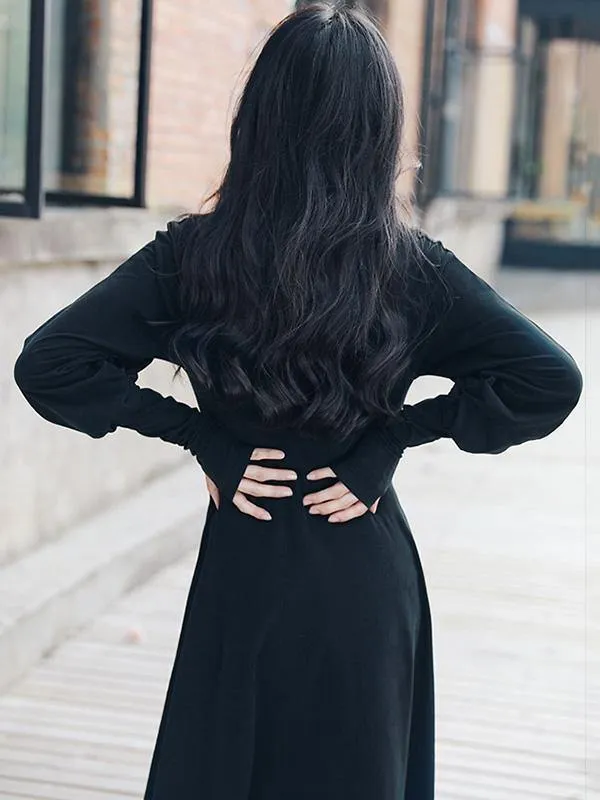 Vintage Solid Long Sleeve Dress