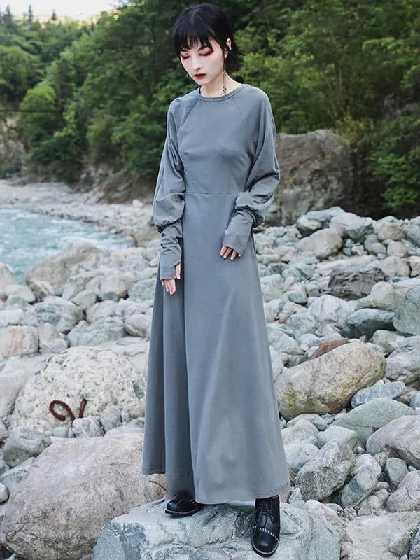Vintage Solid Long Sleeve Dress