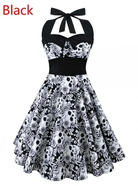 Vintage Style Skull Halter Dress