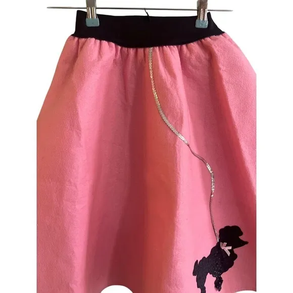 VTG Charades Pink Elastic Waist Felt Poodle Skirt Hip Hop 50's Size Teen USA