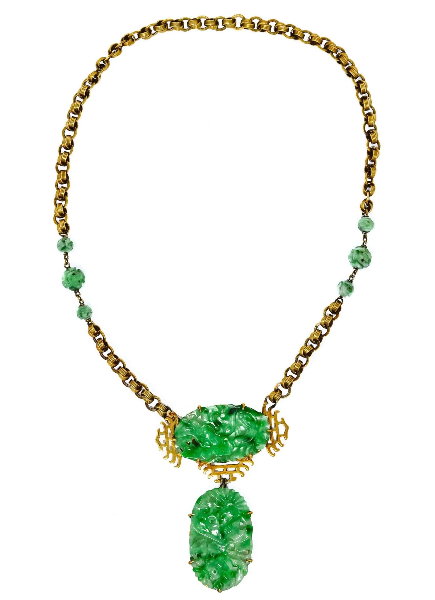Walter Lampl Retro Jade 14 Karat Yellow Gold Drop Necklace