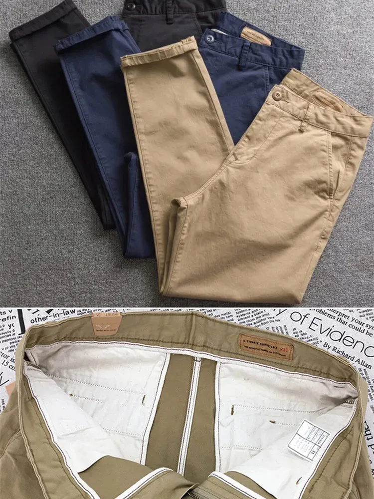 Washed Old Retro Woven Cargo Pants - Men's Fashion Slim Straight Trousers for Casual City Style