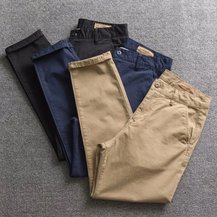 Washed Old Retro Woven Cargo Pants - Men's Fashion Slim Straight Trousers for Casual City Style