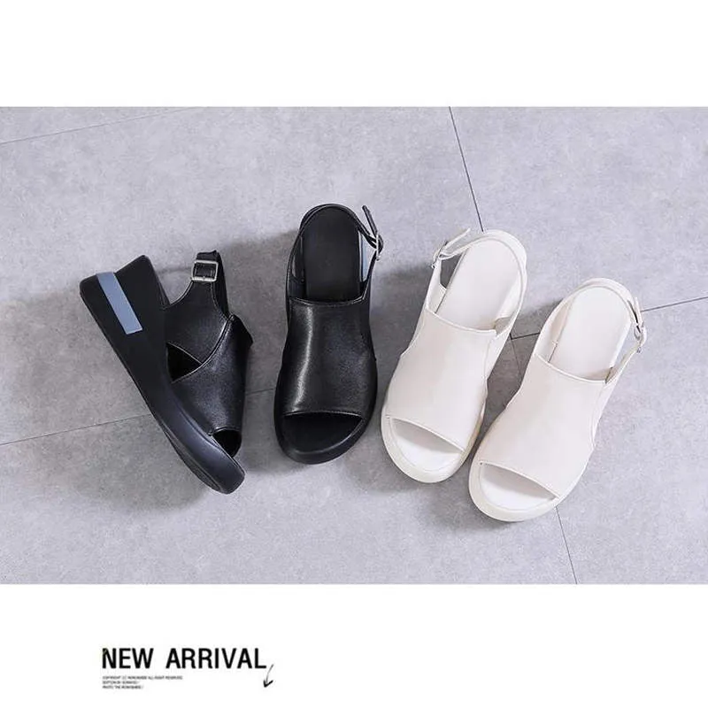 Wedge Shoes for Women Sandals Solid Color Open Toe High Heels Casual Ladies Buckle Strap Fashion Female Sandalias