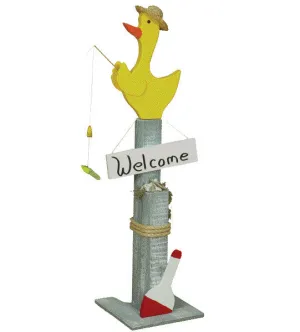 Welcome Pier Post with Duck or Pelican