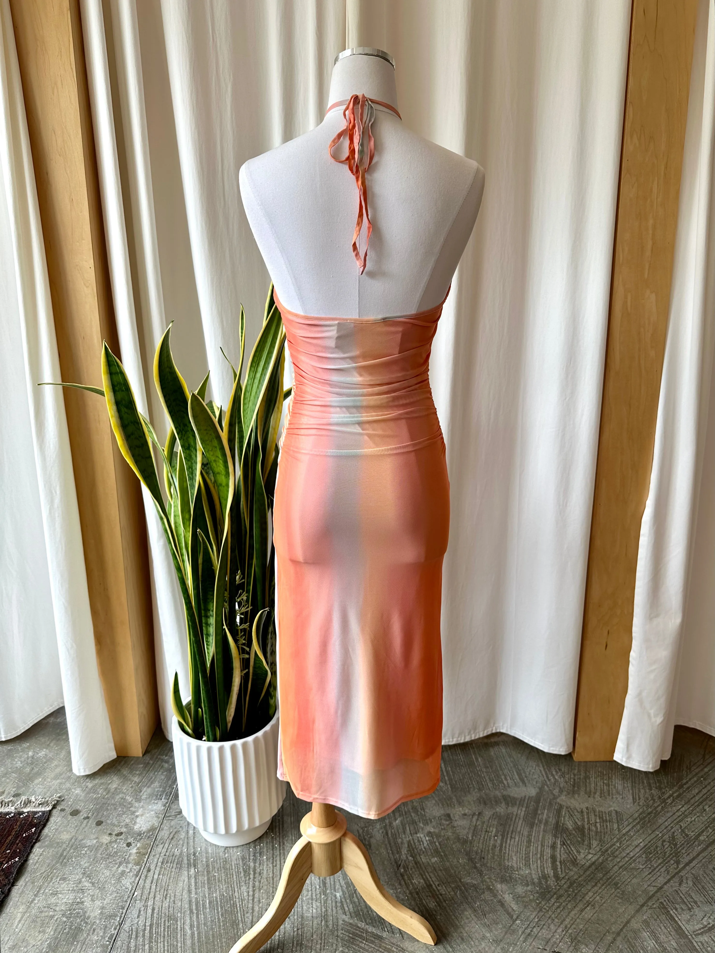 Western Wind Low Back Halter Midi Dress
