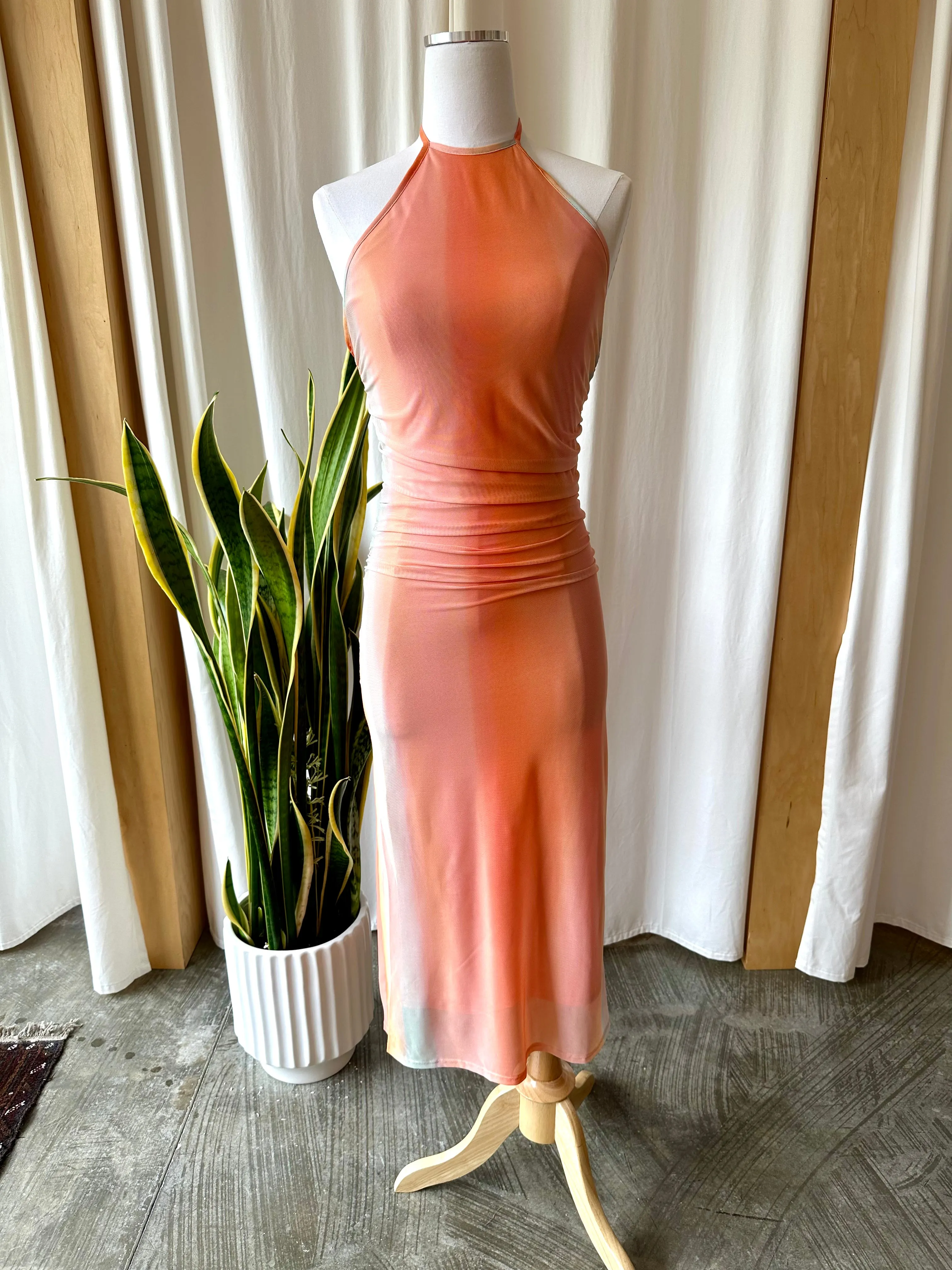 Western Wind Low Back Halter Midi Dress