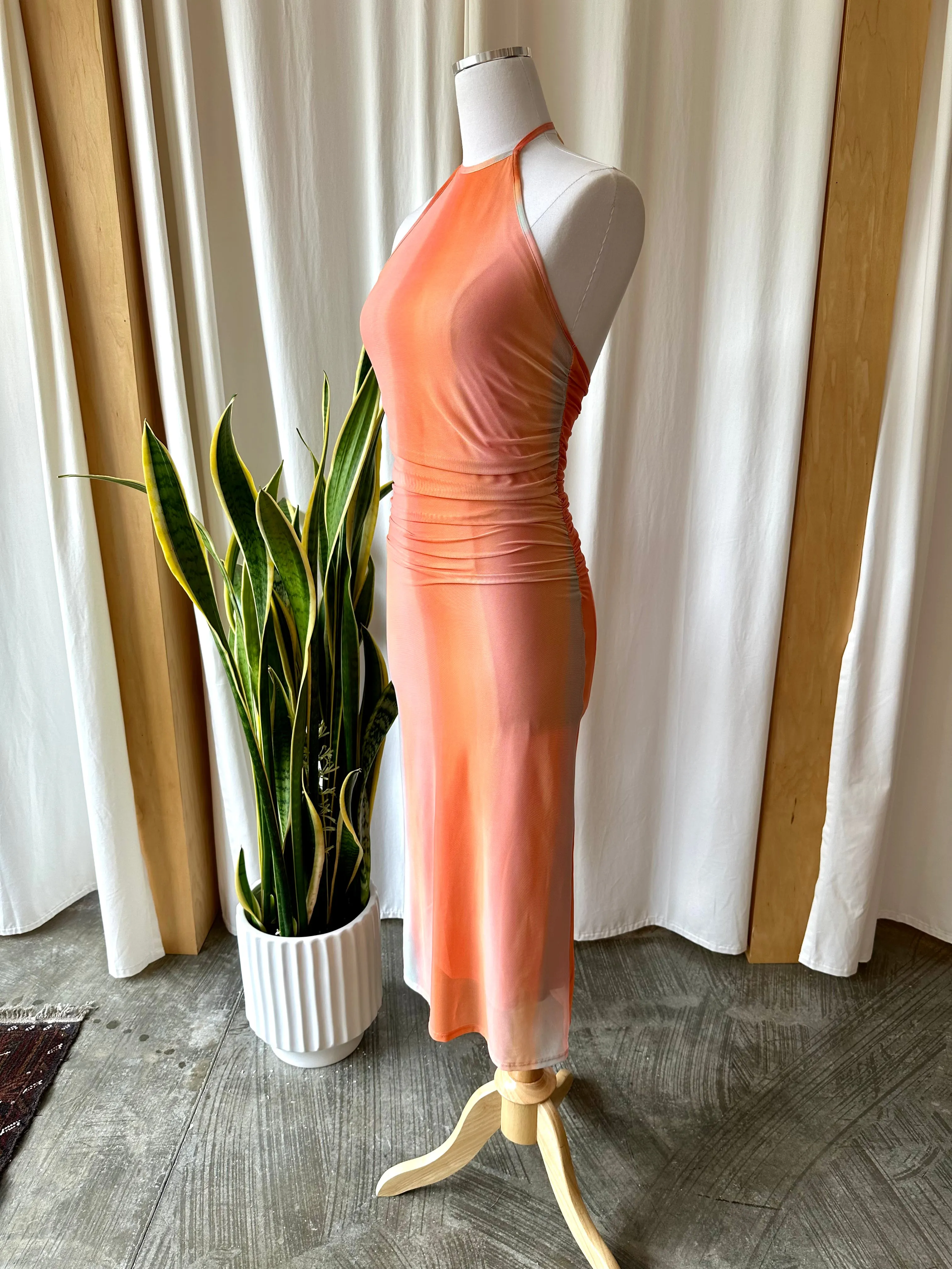 Western Wind Low Back Halter Midi Dress