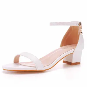 White Buckling Ankle Strap Closure Chunky  Sandal Shoes 1.97" 2.76"