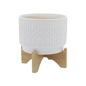 WHITE DECO EMBOSSED PLANTER & STAND