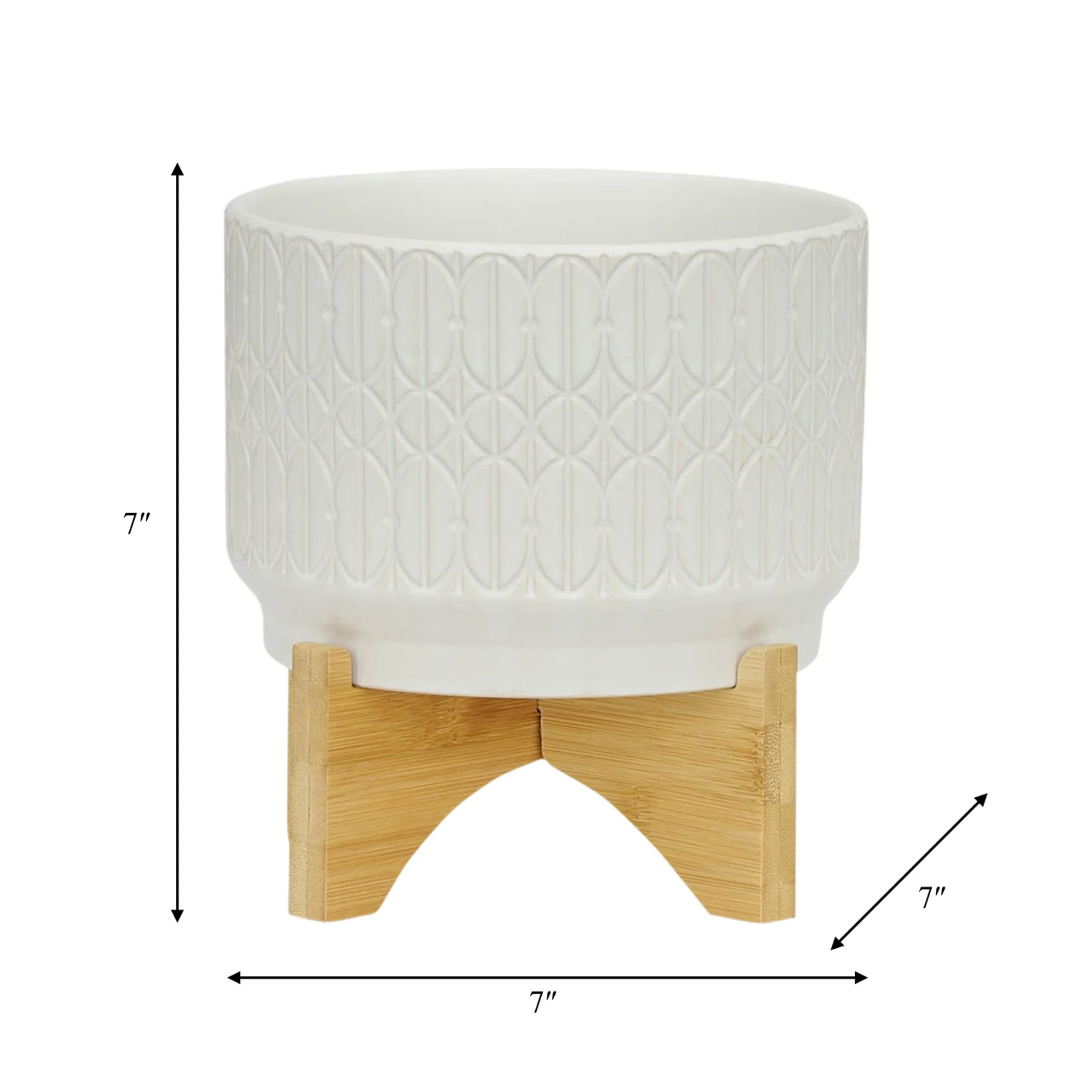 WHITE DECO EMBOSSED PLANTER & STAND