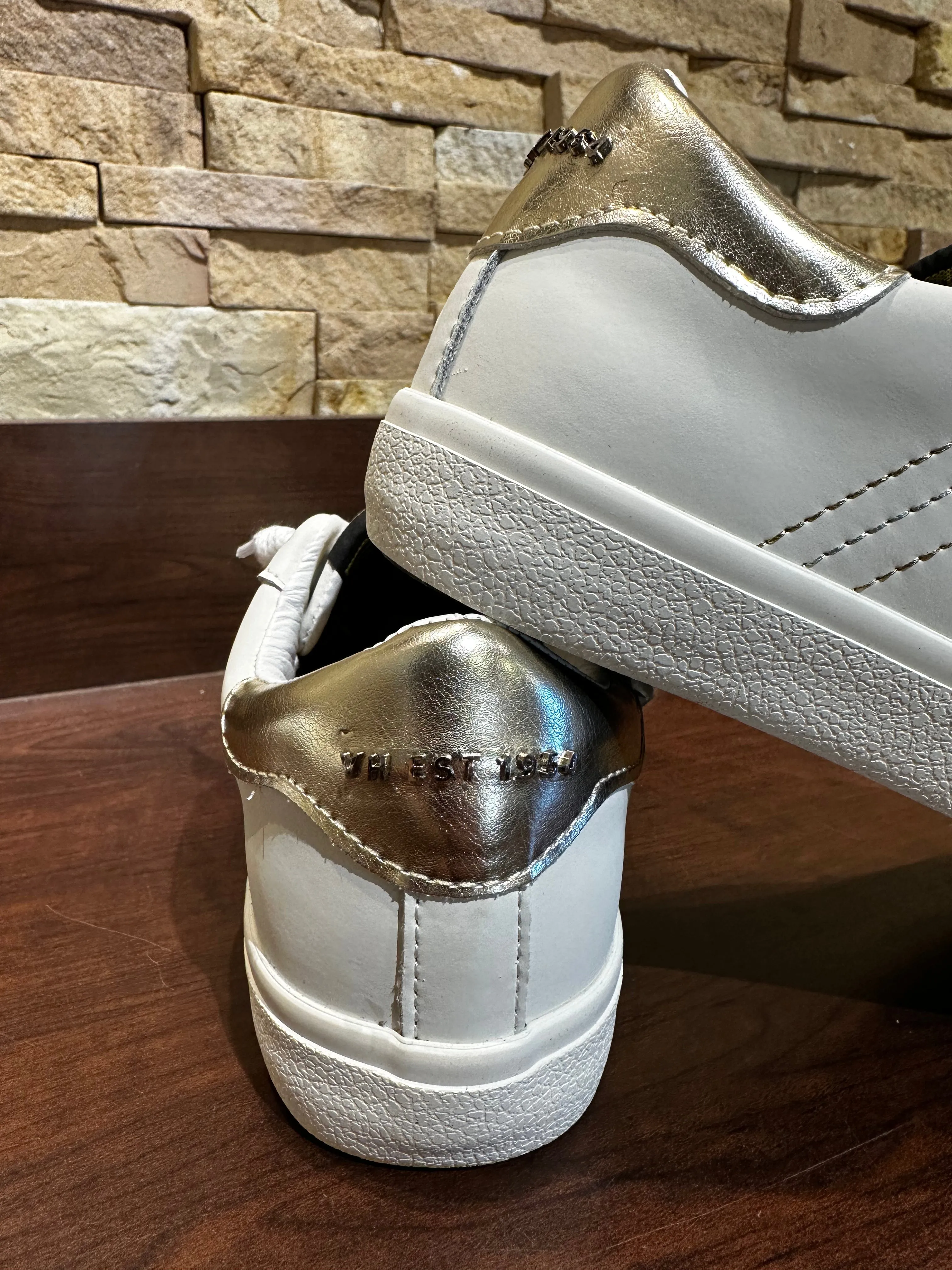 White Gold Striped Low Top Sneaker