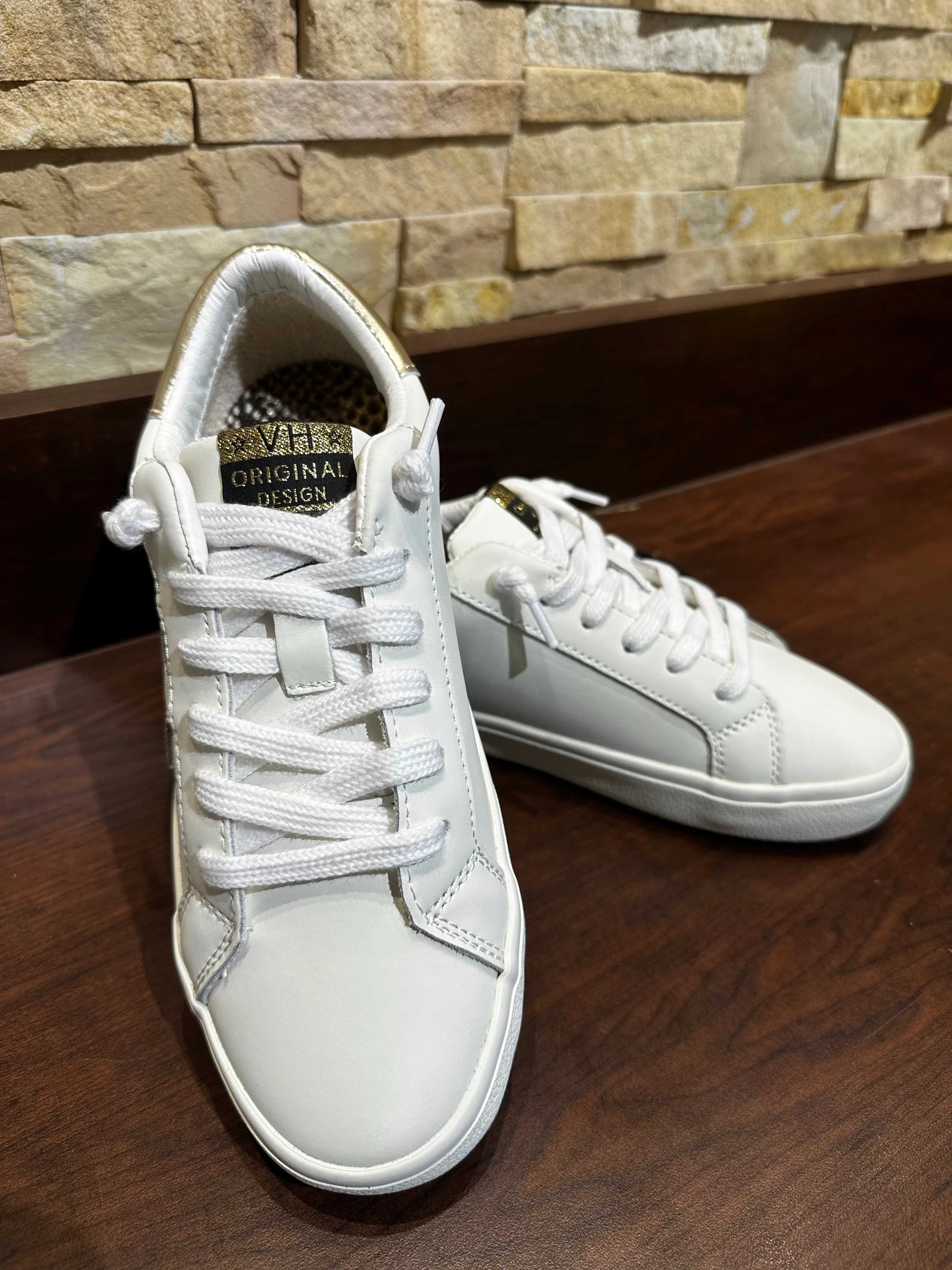 White Gold Striped Low Top Sneaker