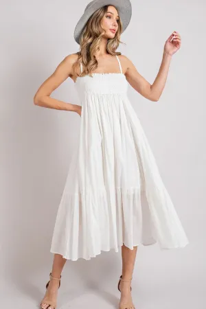 White Smocked Tiered Midi Dress