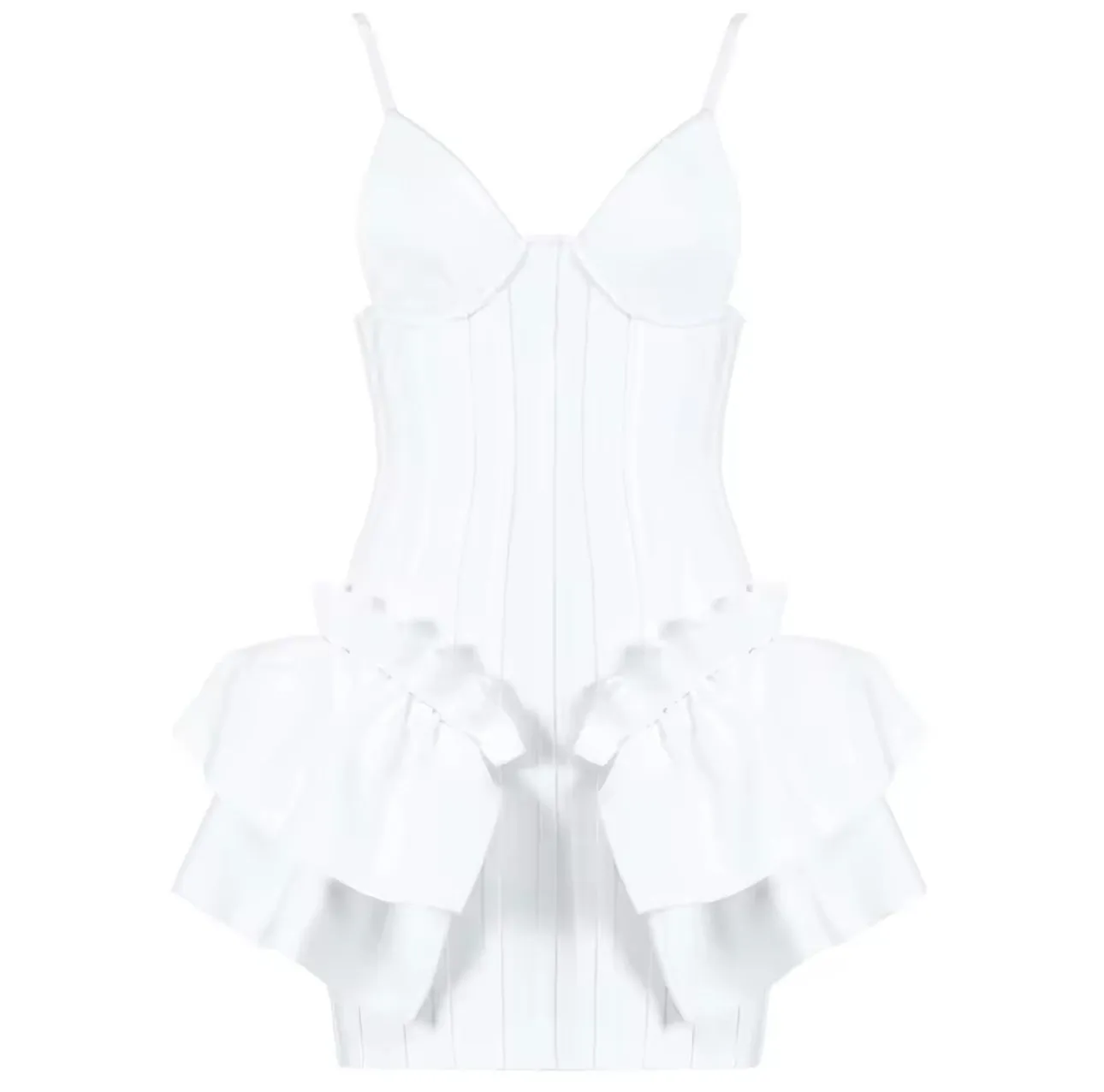 White Strap Ruffle Dress