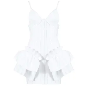 White Strap Ruffle Dress