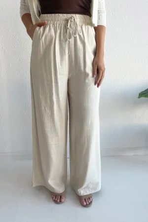 Wide Leg Elastic Waist Linen Trouser