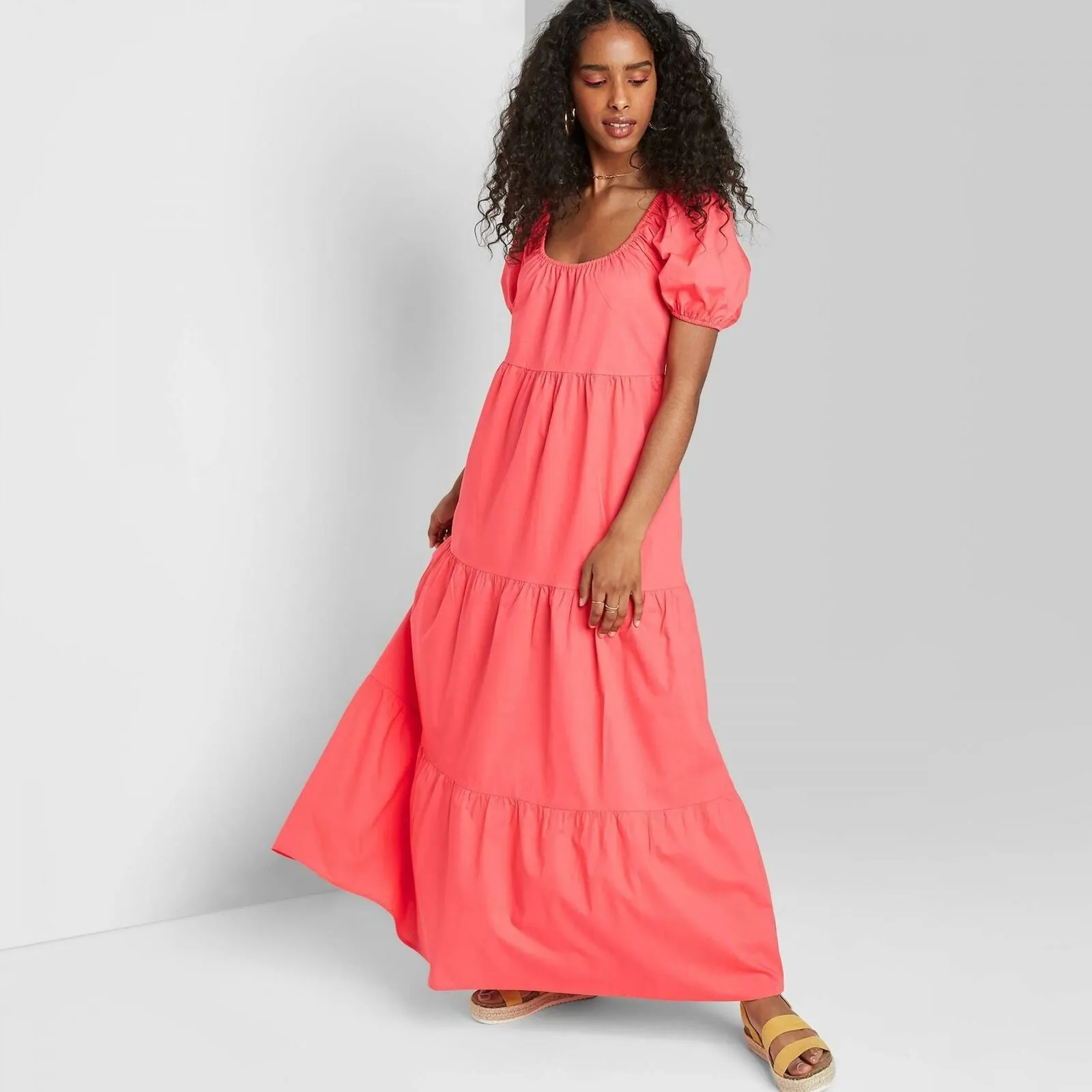 Wild Fable Women's Short Sleeve Tiered Poplin Maxi Dress