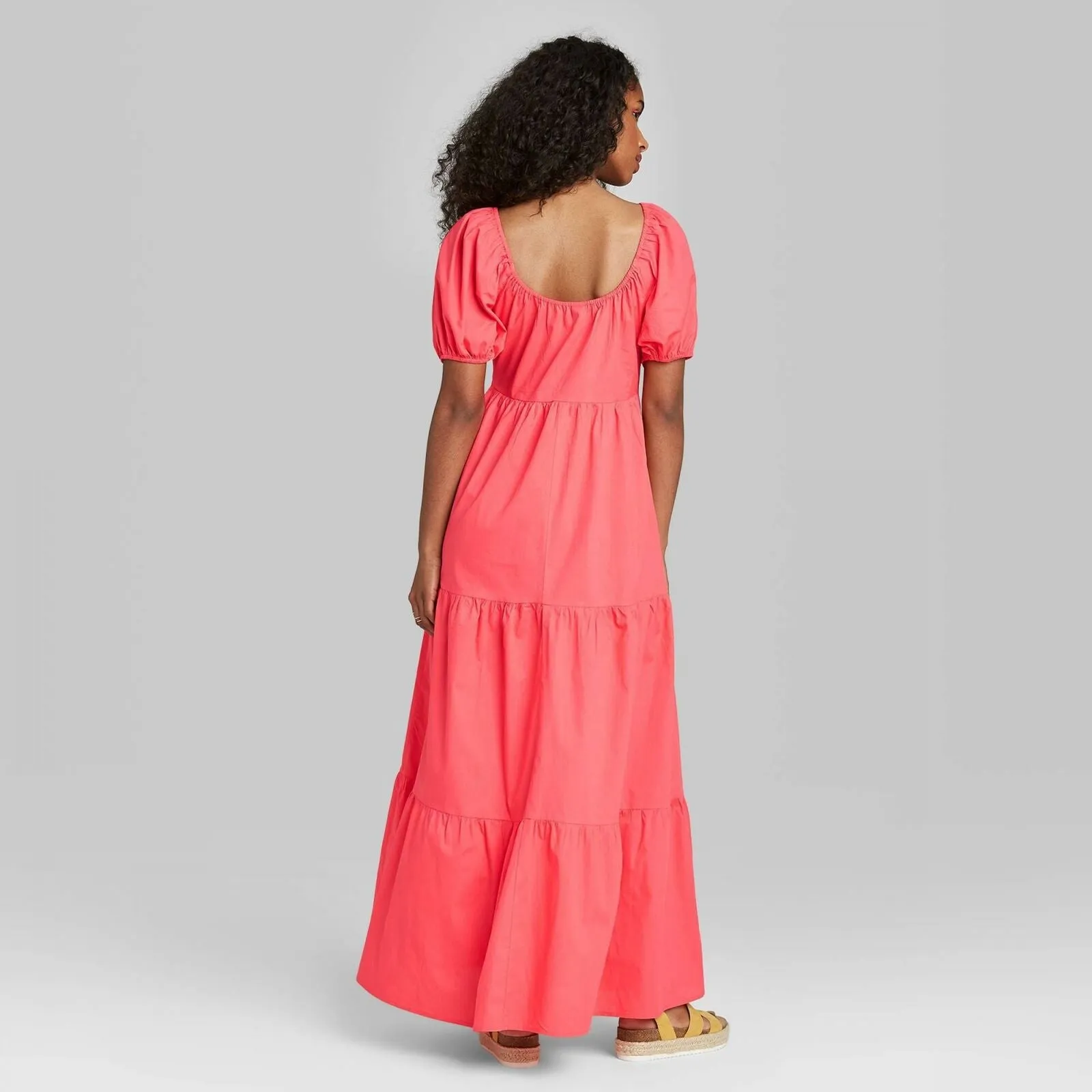 Wild Fable Women's Short Sleeve Tiered Poplin Maxi Dress