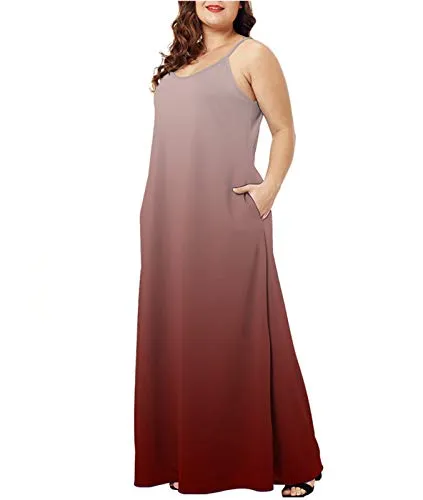 Wolddress Womens Casual Sleeveless Plus Size Loose Floral Print Long Maxi Dress with Pockets Gradient-Red M